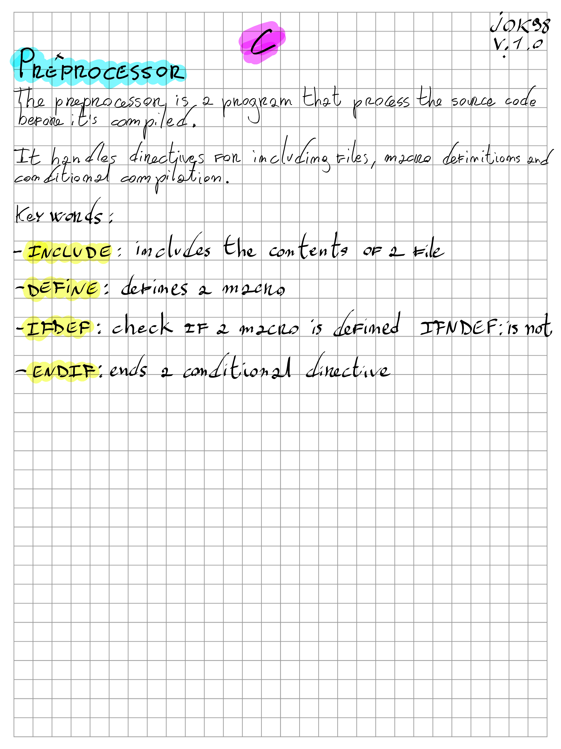 Handwritten notes about the C preprocessor